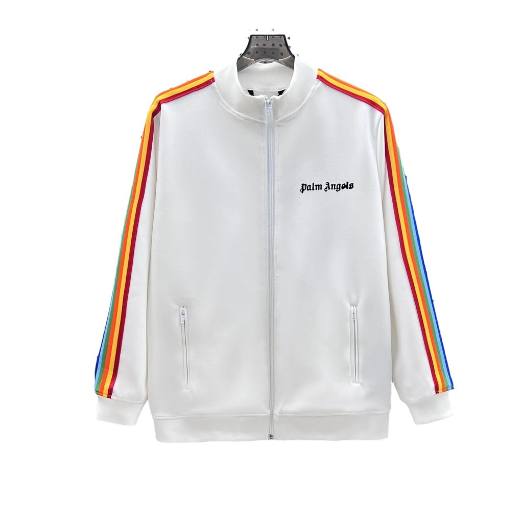 Palm Angels Zip Up Classic Track Jacket&Pants Set Rainbow White OKLU20261764