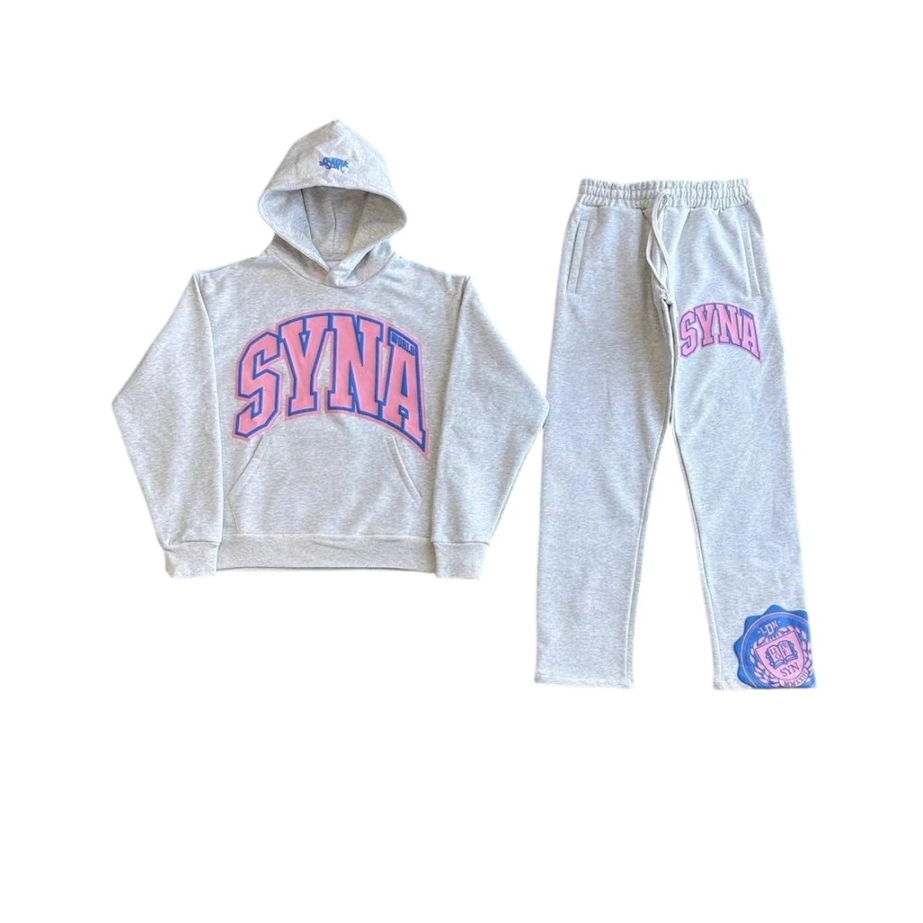 Syna World printed hooked sweatshirt set light gray OKLU20261780