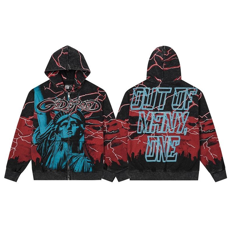 Godspeed Skull Retro Loose Hooded Hoodie Set Black and Red OKLU20261783