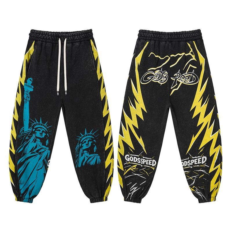Godspeed Skull Retro Loose Hooded Hoodie Set Black and Yellow OKLU20261785
