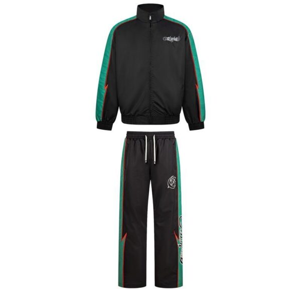 Godspeed Lightning Contrast Splicing Hoodie Set Black and Green OKLU20261792