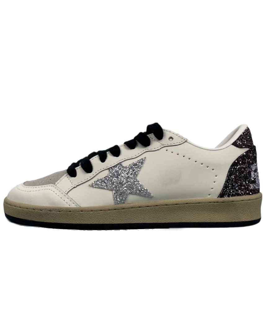 Golden Goose Ball‑Star Silver Glitter Star Black‑Silver Glitter Heel OKLU2026179