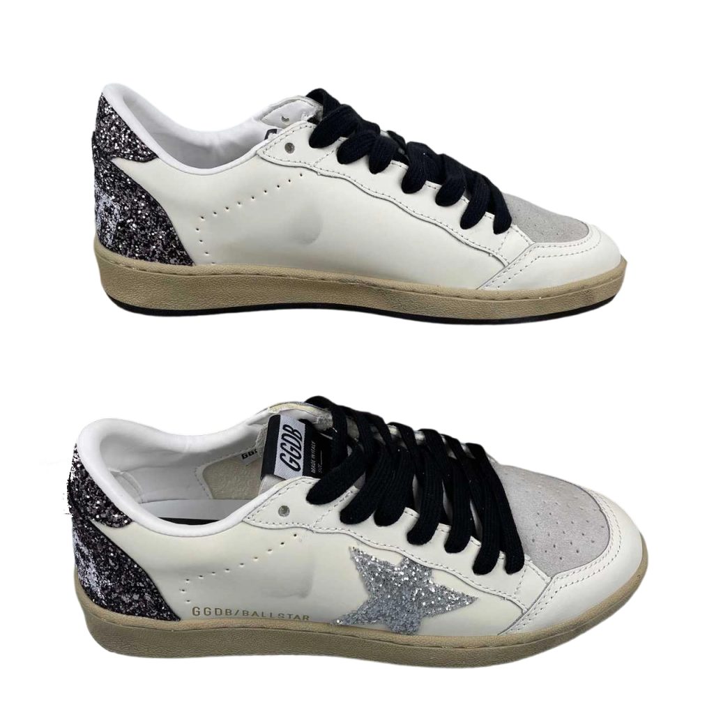 Golden Goose Ball‑Star Silver Glitter Star Black‑Silver Glitter Heel OKLU2026179