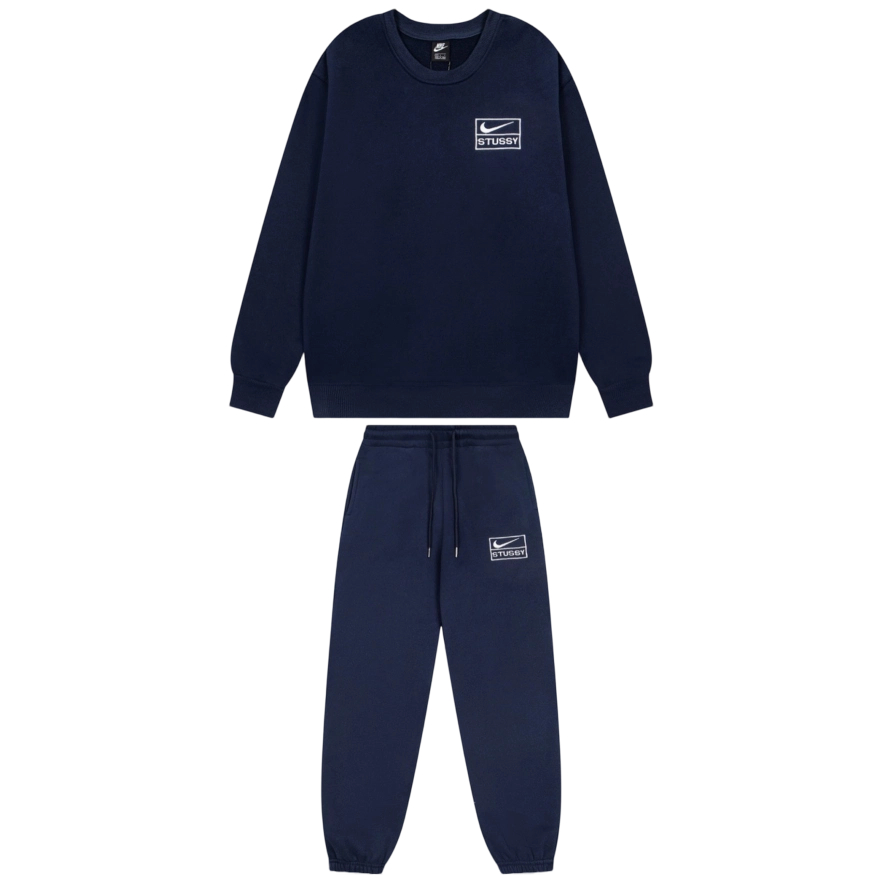 Stussy round neck hoodie&sweatpants set navy blue OKLU20261819