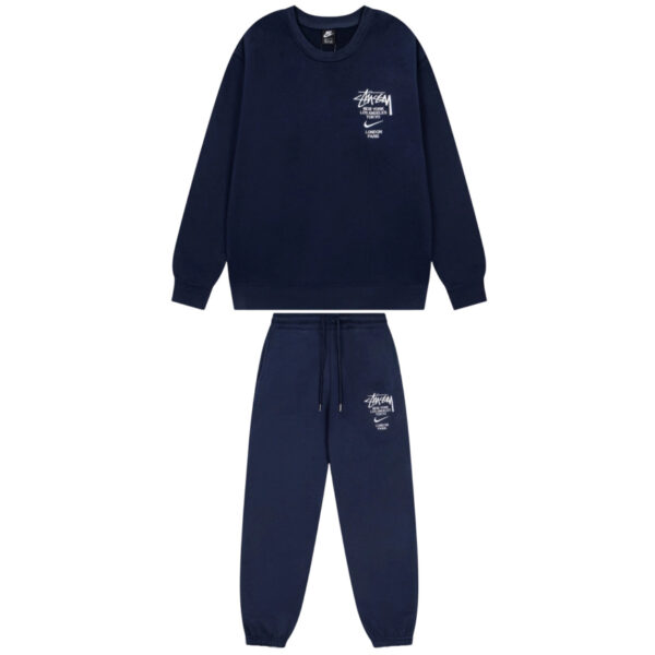 Stussy loose round neck hoodie&sweatpants set navy blue OKLU20261820