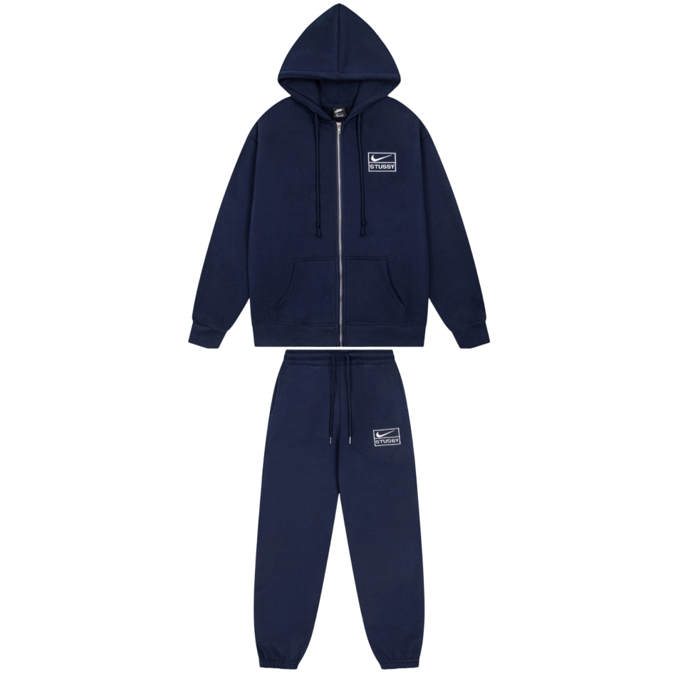 Stussy zipper Hoodies&Sweatpants Set navy blue OKLU20261824