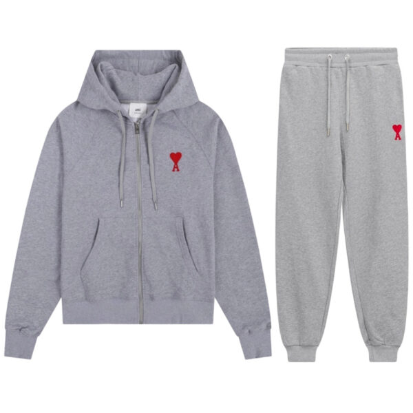 Ami Classic Heart Zipper cardigan Set Grey OKLU20261832
