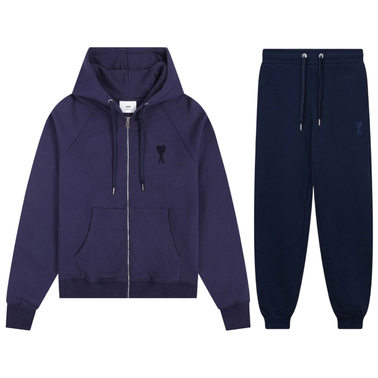 Ami Classic Love Zipper cardigan Set navy blue OKLU20261834