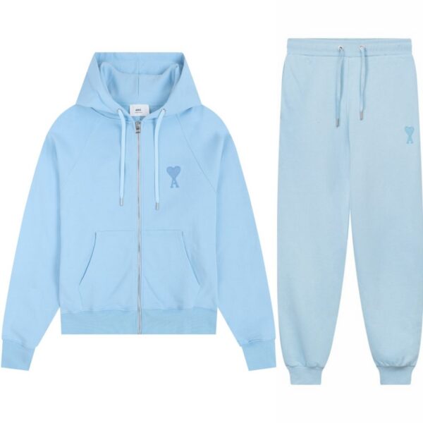 Ami Classic Love Zipper cardigan Set Light Blue OKLU20261836