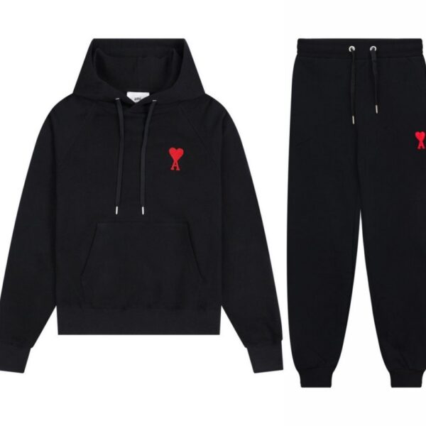 Ami Classic Love Towel Embroidered Hoodie set Black OKLU20261841