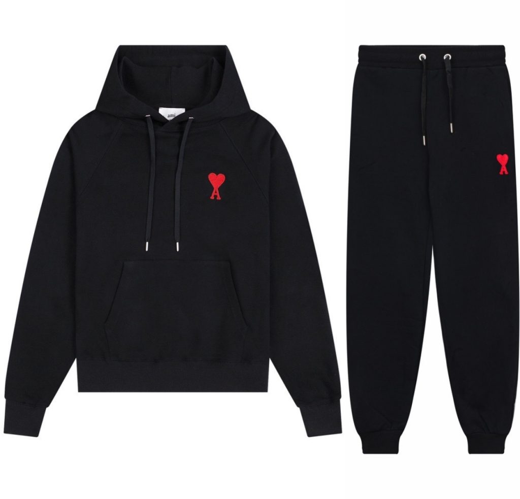 Ami Classic Love Towel Embroidered Hoodie set Black OKLU20261841