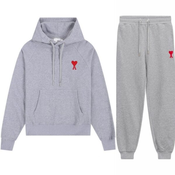 Ami Classic Love Towel Embroidered Hoodie Set Grey OKLU20261842