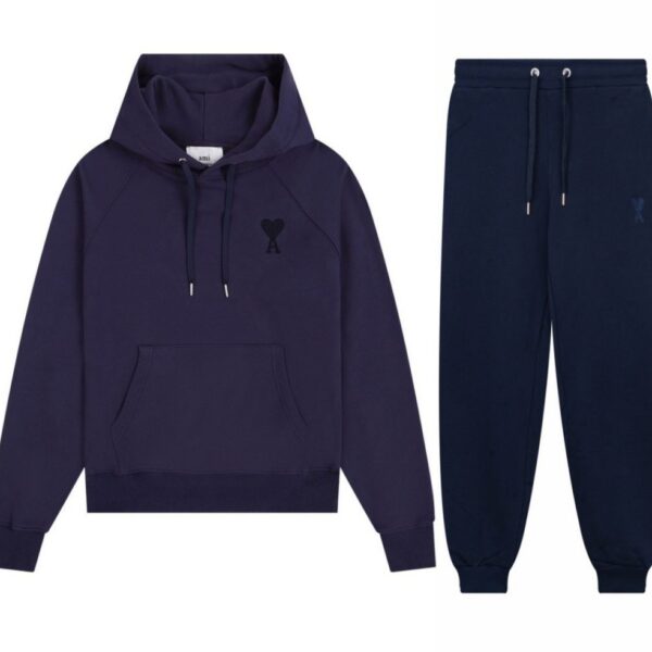 Ami Classic Love Towel Embroidered Hoodie Set Hidden Blue OKLU20261843