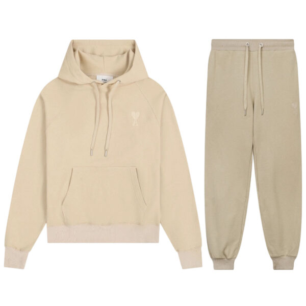 Ami Classic Love Towel Embroidered Hoodie Set Rice Apricot OKLU20261844