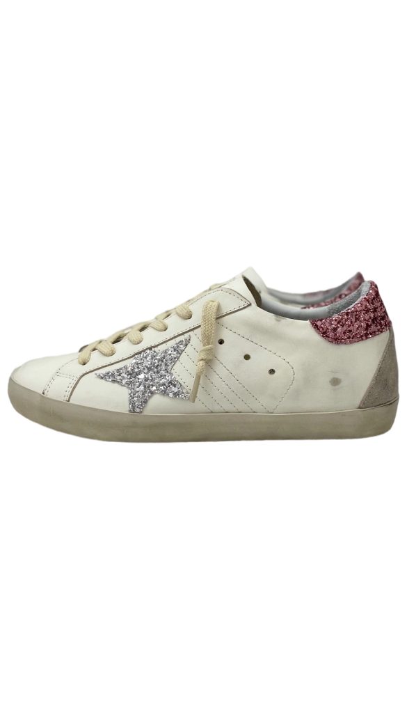 Golden Goose Super Star Sparkling Pink Heel Sparkling Silver Star OKLU2026184