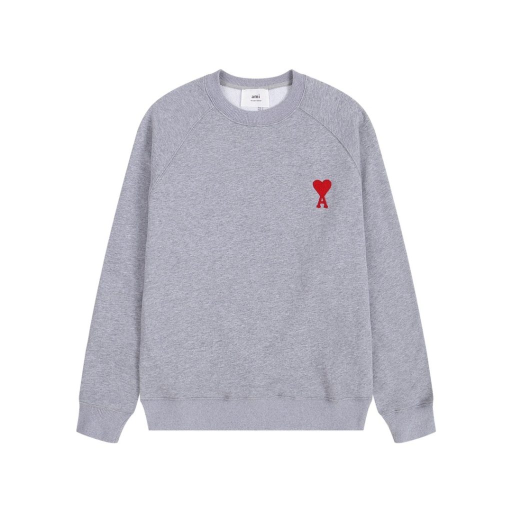 AMI PAPIS Classic Love Loose Round Neck Hoodie set Grey Red OKLU20261850