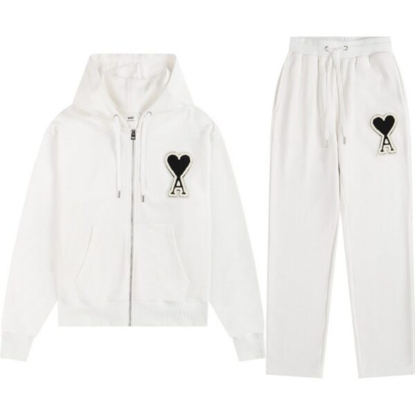 Ami Classic Big A Love Zipper cardigan White and Black Set OKLU20261852