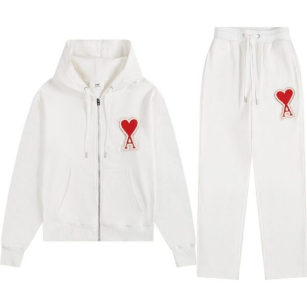 Ami Classic Big A Love Zipper cardigan White and Red Set OKLU20261854