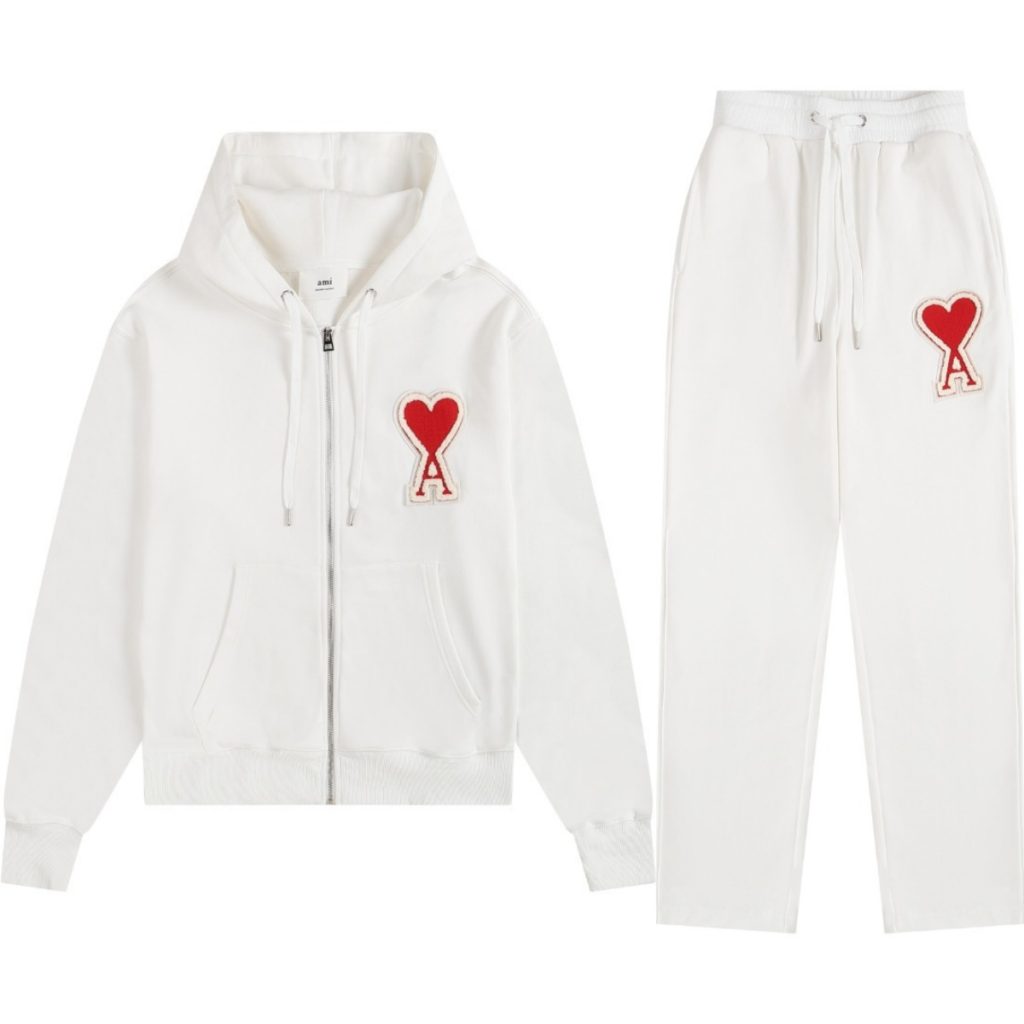 Ami Classic Big A Love Zipper cardigan White and Red Set OKLU20261854