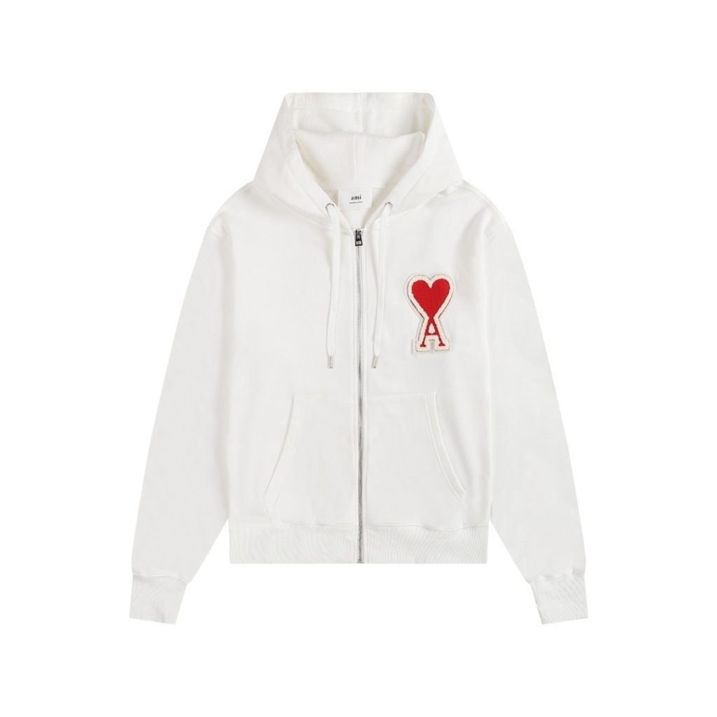 Ami Classic Big A Love Zipper cardigan White and Red Set OKLU20261854