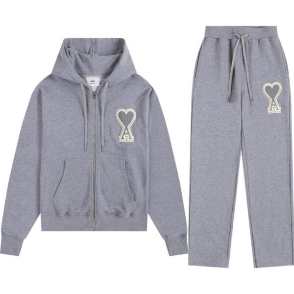 Ami Classic Big A Love Zipper cardigan Grey Set OKLU20261856