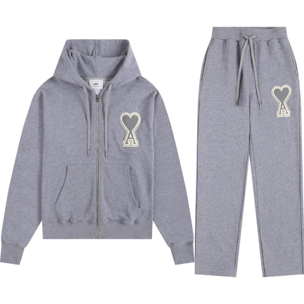 Ami Classic Big A Love Zipper cardigan Grey Set OKLU20261856