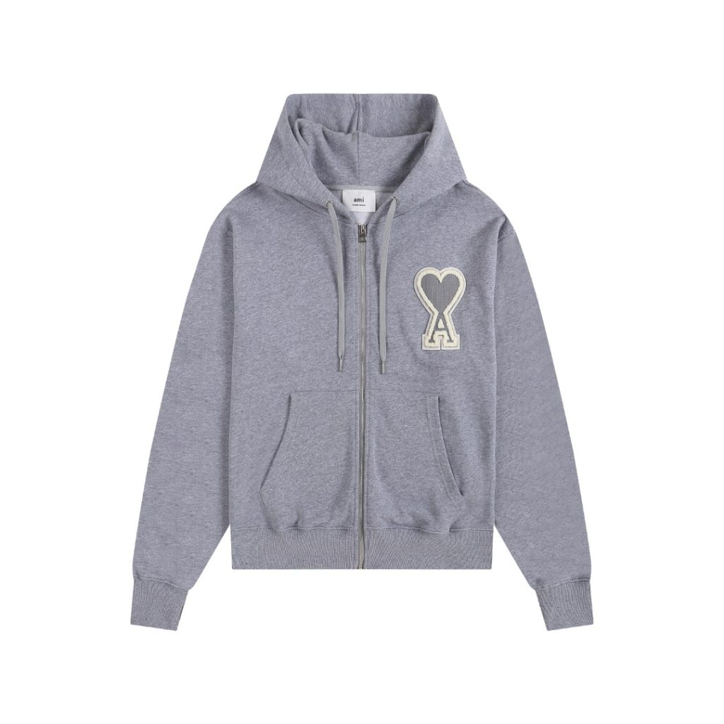 Ami Classic Big A Love Zipper cardigan Grey Set OKLU20261856
