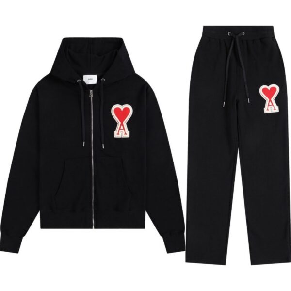 Ami Classic Big A Love Zipper cardigan Black and Red Set OKLU20261857