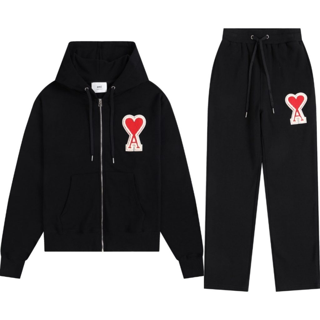 Ami Classic Big A Love Zipper cardigan Black and Red Set OKLU20261857