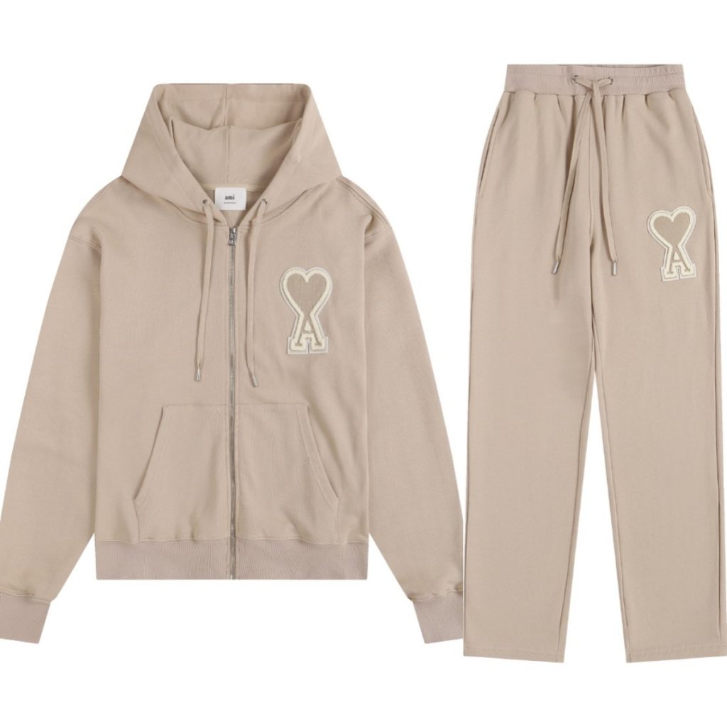 Ami Classic Big A Love Zipper Cardigan Khaki Set OKLU20261858