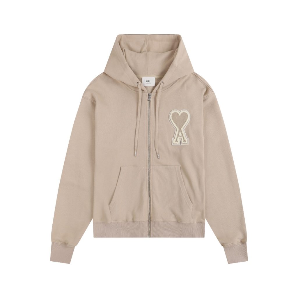 Ami Classic Big A Love Zipper Cardigan Khaki Set OKLU20261858
