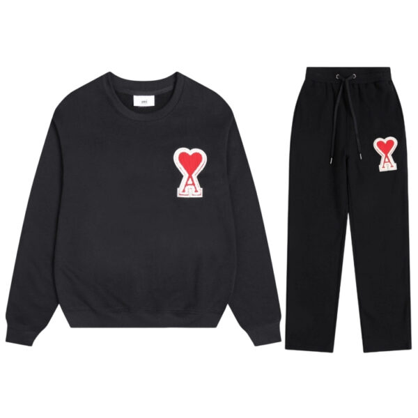 AMI PAPIS Classic Big A Chapter Cloth Love Hoodie Black and Red Set OKLU20261866