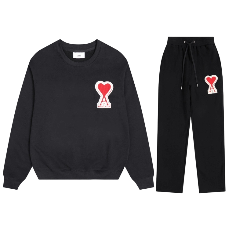 AMI PAPIS Classic Big A Chapter Cloth Love Hoodie Black and Red Set OKLU20261866
