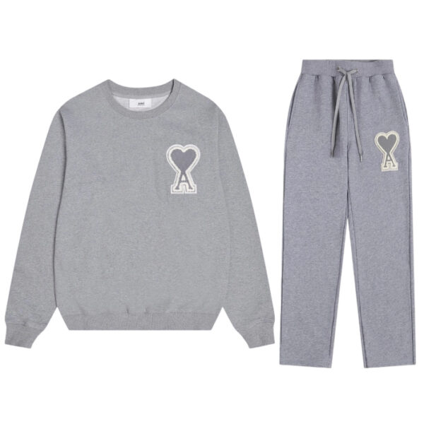 AMI PAPIS Classic Big A Chapter Cloth Love Hoodie Grey Set OKLU20261868