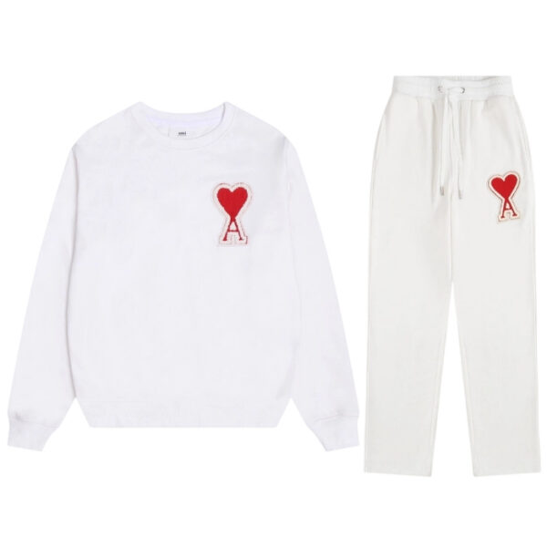 AMI PAPIS Classic Big A Chapter Cloth Love Hoodie Set White and Red OKLU20261872