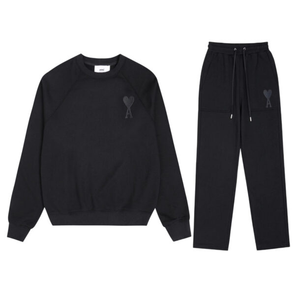 Ami 2025 Classic Macaron Color Round Neck Hoodie Set Black OKLU20261883