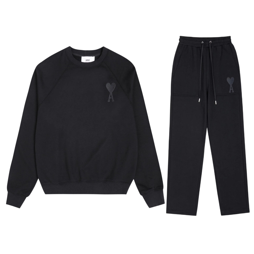 Ami 2025 Classic Macaron Color Round Neck Hoodie Set Black OKLU20261883