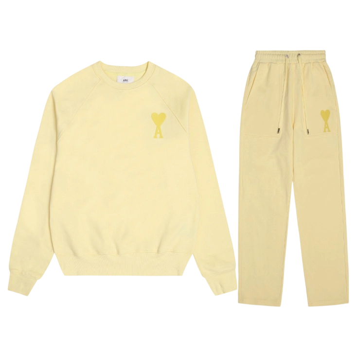 Ami 2025 Classic Macaron Color Round Neck Hoodie Set Light Yellow OKLU20261884