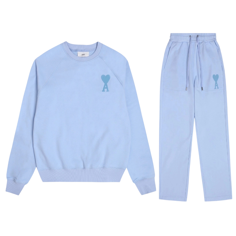 Ami 2025 Classic Macaron Color Round Neck Hoodie Set Light Blue OKLU20261885