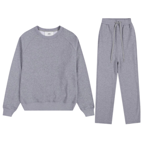 Ami 2025 Classic Macaron Color Round Neck Hoodie Set Grey OKLU20261886