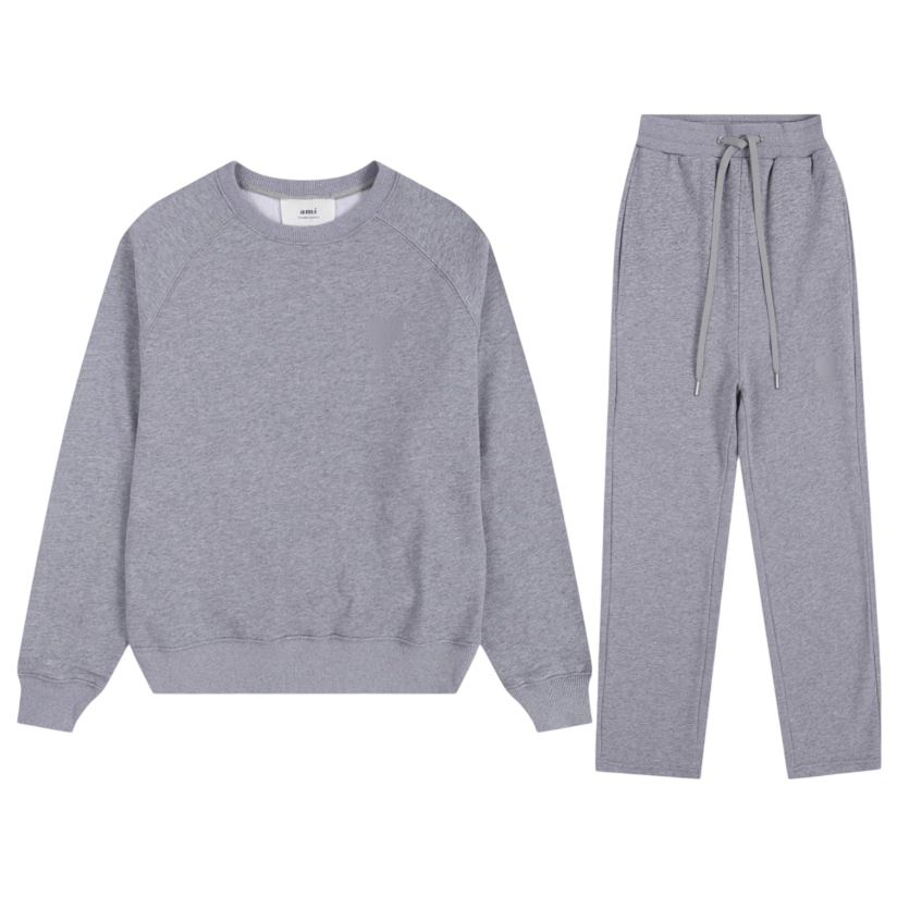 Ami 2025 Classic Macaron Color Round Neck Hoodie Set Grey OKLU20261886