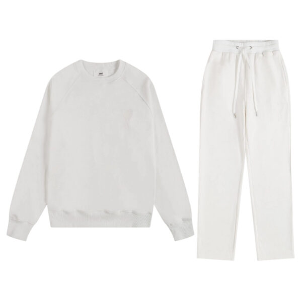 Ami 2025 Classic Macaron Color Round Neck Hoodie Set White OKLU20261887