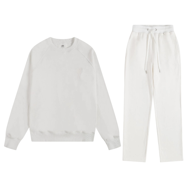 Ami 2025 Classic Macaron Color Round Neck Hoodie Set White OKLU20261887