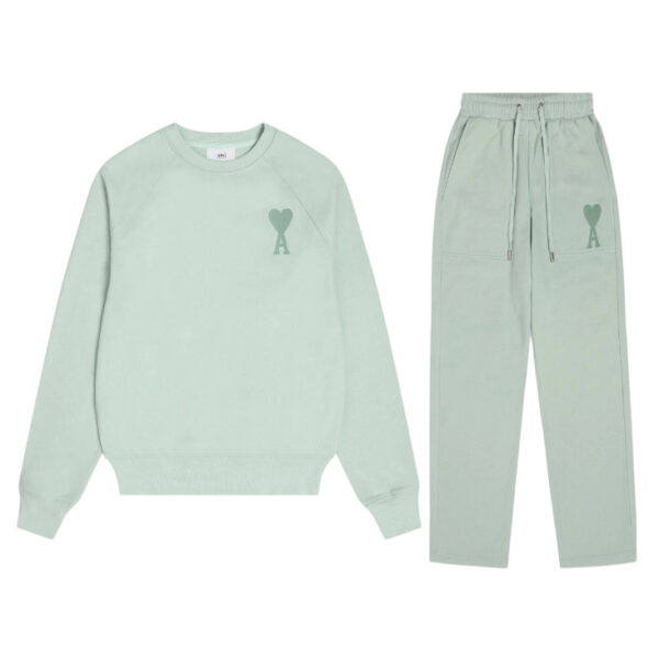 Ami 2025 Classic Macaron Color Round Neck Hoodie Set Light Green OKLU20261890