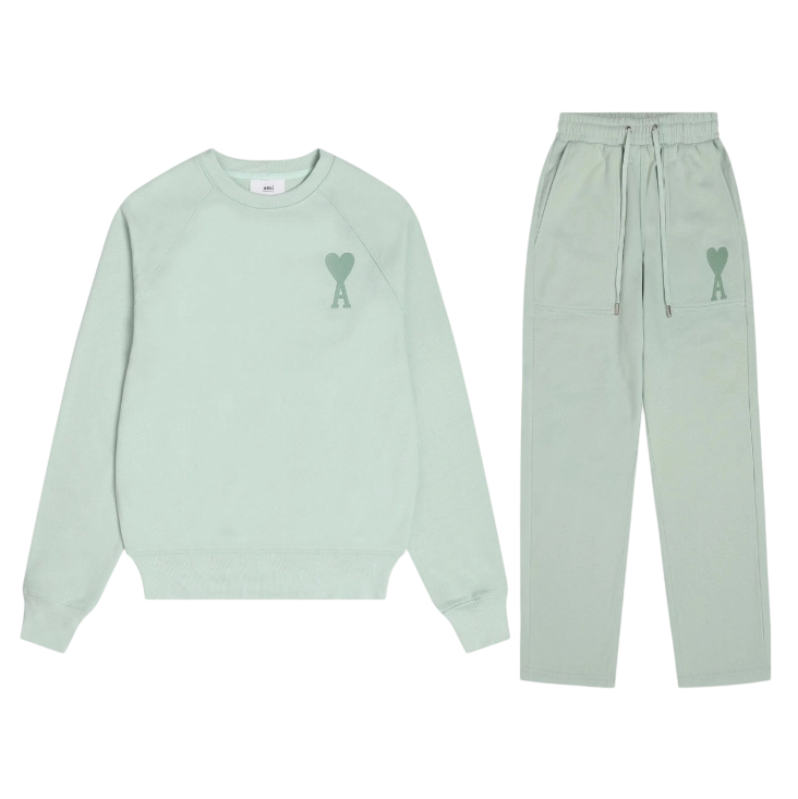 Ami 2025 Classic Macaron Color Round Neck Hoodie Set Light Green OKLU20261890