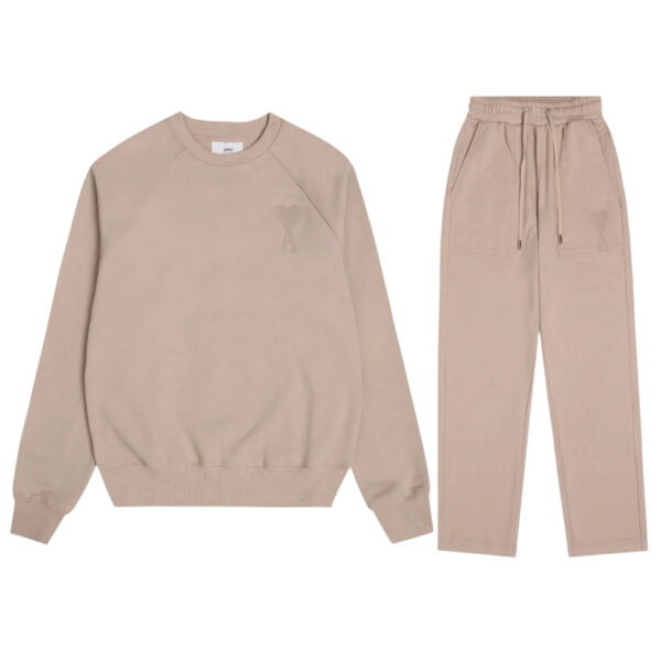 Ami 2025 Classic Macaron Color Round Neck Hoodie Set Khaki OKLU20261891