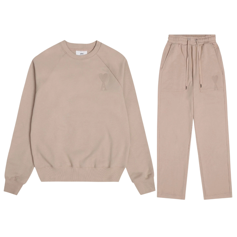 Ami 2025 Classic Macaron Color Round Neck Hoodie Set Khaki OKLU20261891