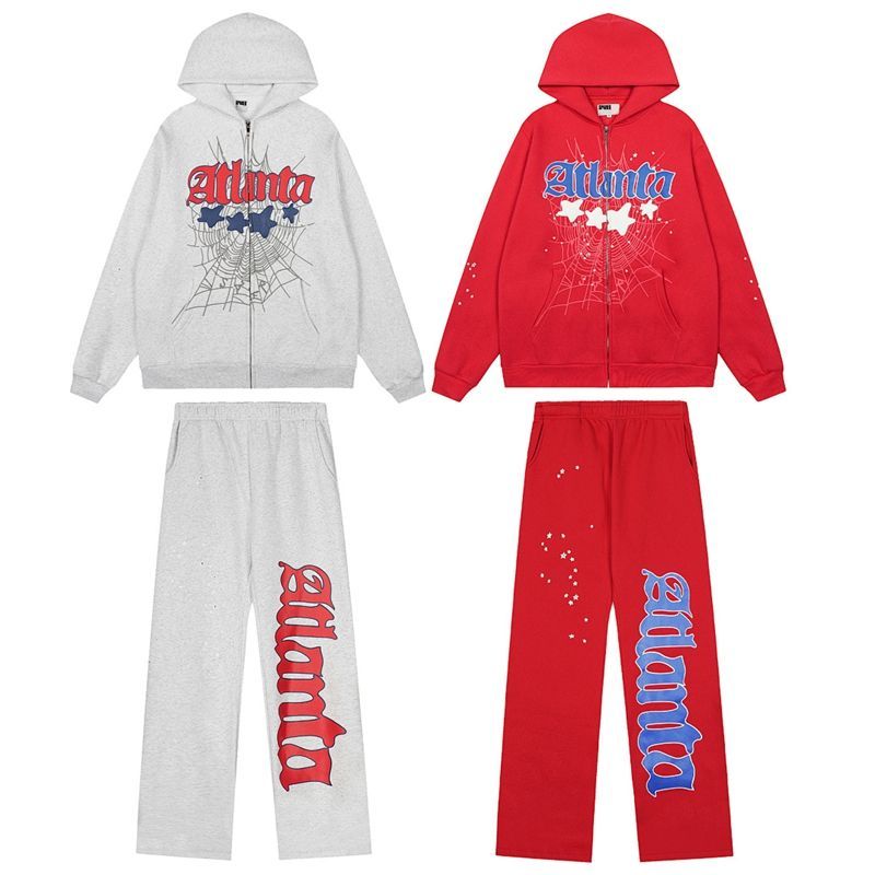 Sp5der Hoodie&Sweatpant Set Wait Web Slate Red/Grey OKLU20261897