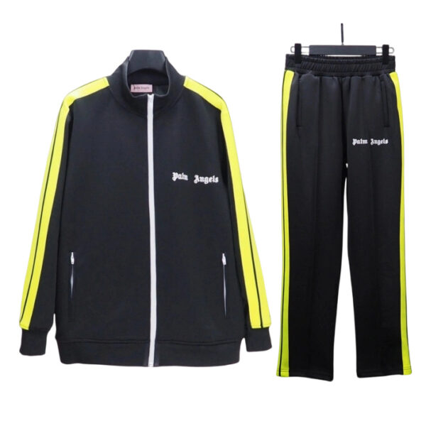 Palm Angels Zip Up Classic Track Jacket&Pants Set Black and Yellow OKLU20261912