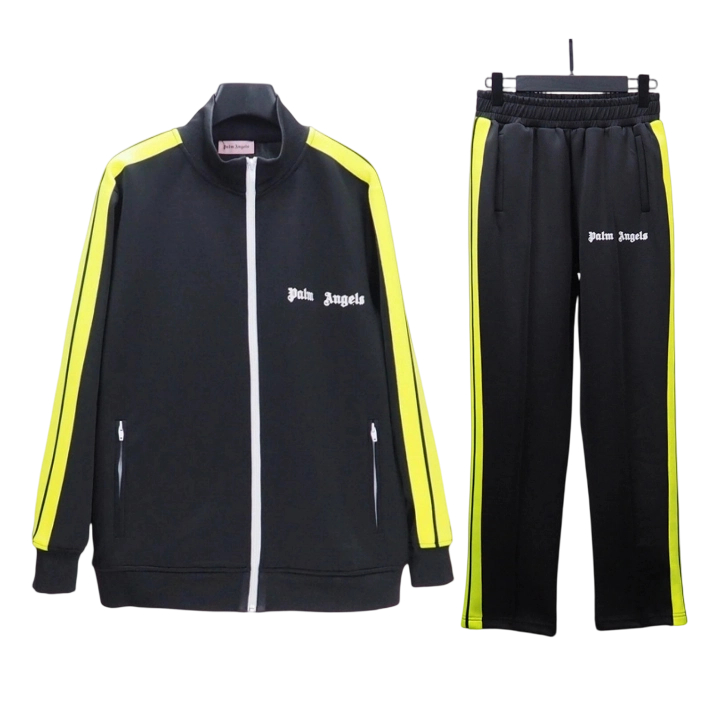 Palm Angels Zip Up Classic Track Jacket&Pants Set Black and Yellow OKLU20261912